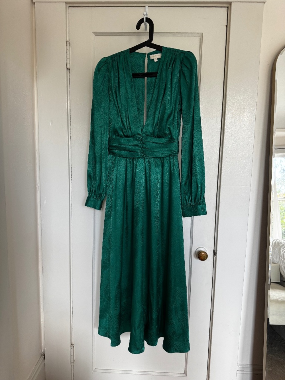 Ronny Kobo Emerald Green Satin Midi Wedding Guest Dress Formal, Small - Picture 3 of 6
